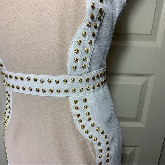 Finders Keepers One More Try Feminin Gold Studded Short Dress White Blush Sz M - Picture 8 of 14